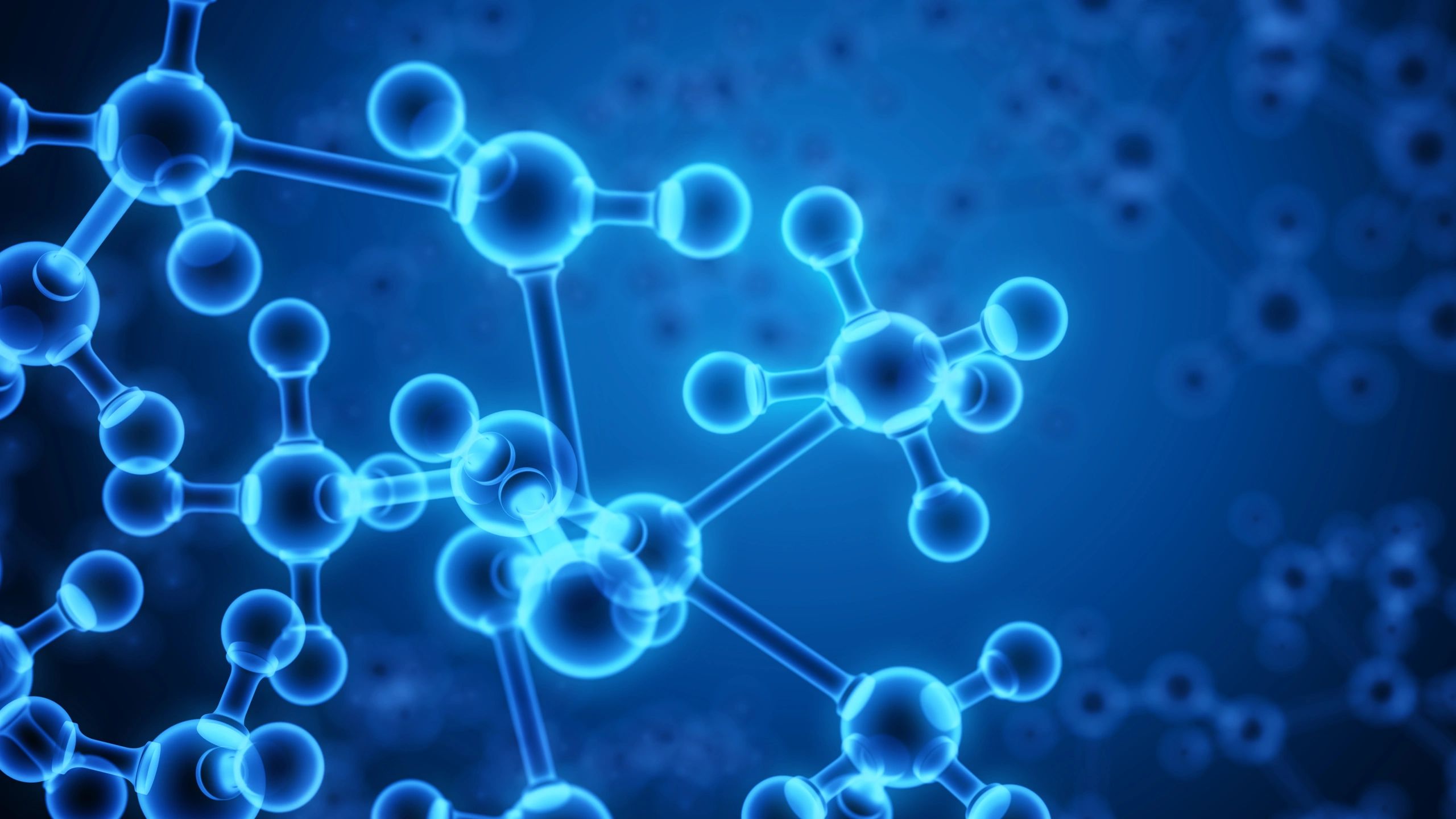 Glowing molecular structures in blue